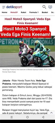 Hasil Moto3 Spanyol: Veda Ega Finis Keenam!