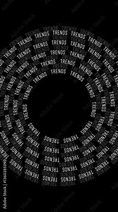 Video featuring concentric circles with the word "TRENDS" repeated along the circles, with alternating color-filled and outlined text, centered in a vertical format.