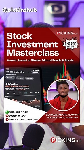 7.9K reactions · 79 shares | Join the Stock Investment Masterclass coming to learn the basics of stock investing, how to invest in both the US and Ghanaian Stocks. And learn how to to use compound investing to grow your wealth. Date: May 3rd, 6PM Venue: Zoom Class #stocks #investment #financetips #moneytips #ghana #businessghana | Pickins Hub | Facebook