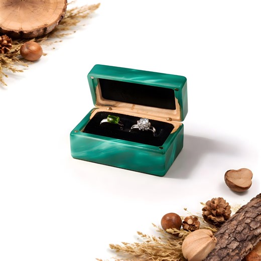 Custom Resin Wood Ring Box, Double Rings Box, Engraved Wedding Ring Box, Handmade Wooden Ring Holder, Proposal & Wedding Keepsake - Etsy