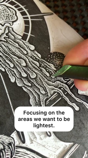 My stippling process in linocut explained. 🕯️⚔️ #shorts #blockprint #handmade