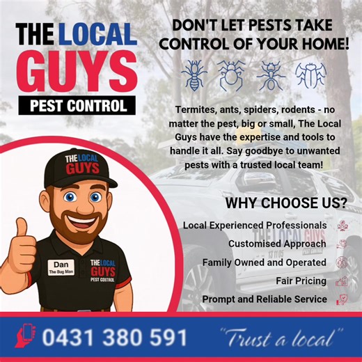 🐜🪳 Don't let pests take control of your home! 🕷🦟 At The Local Guys Pest Control, we’re a family-owned business offering premium termite & pest control services. Honest, reliable, and local - we’re dedicated to protecting your home, business, and family from pests like termites, rodents, cockroaches, and more. 🏠 We understand how important it is to keep your space safe and pest-free, which is why we offer reliable, year-round pest control solutions tailored to your needs. We treat every prop