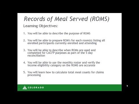 CACFP Training: How to Complete and Use ROMS