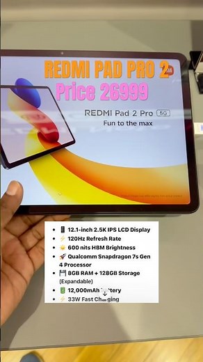 🔥Redmi Pad 2 Pro Review ⚡ Snapdragon 7s Gen 4 | 12.1”2.5K 120Hz Display | 12000mAh Battery🔥#shorts