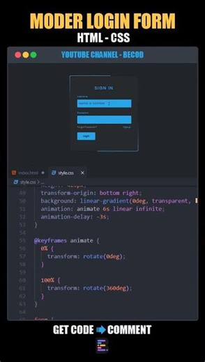 ​Modern Login Form with Animated Border | HTML & CSS Step-by-Step Tutorial #reels #coding #webdesign