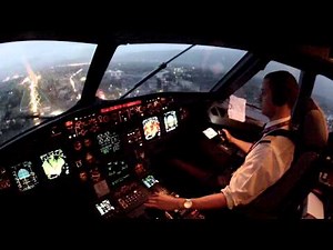 Sarajevo, A320 LQSA cockpit view landing 12 in rain