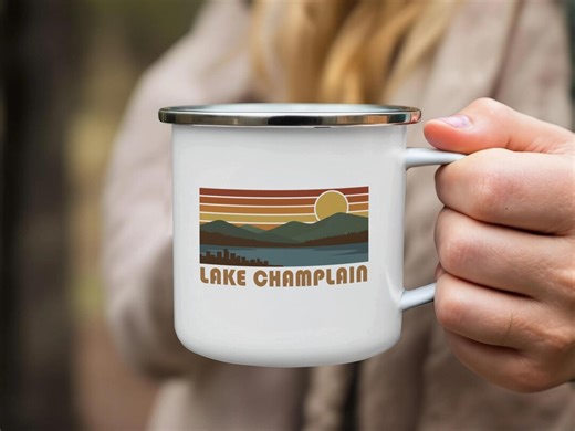Lake Champlain Enamel Camping Mug, Retro Sunset Scene, Vermont Souvenir - Etsy