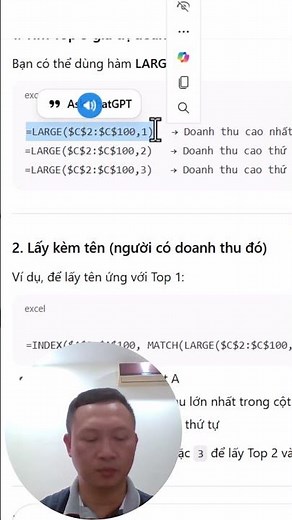 Mẹo Excel AI: ChatGPT Viết Công Thức INDEX/MATCH Tìm Top 3 Nhanh Nhất 🤯