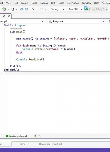 VB.NET For Each Next