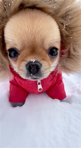 We lasted exactly 3 minutes. ❄️😂 Pip has never seen snow before. He walked out with so much confidence in his little puffer jacket, but the second his paw touched the ice... game over. Look at that little face at the end. The snowflake on his nose was the final straw. He is currently wrapped in three blankets by the fireplace. Is your dog a Snow Dog or a Fireplace Dog? | Animal Chaos