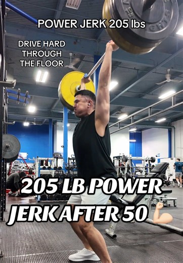 The power jerk turns leg drive into full-body power. A vertical dip, strong drive through the floor, and fast lockout overhead transfer force from the ground straight to the bar. Training explosive strength like this keeps the body powerful, coordinated, and resilient after 50. Power that carries into life. #PowerJerk #OlympicLifting #ExplosiveStrength #FitOver50 #FunctionalTraining