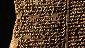 This is the Flood Tablet, possibly the most famous piece of cuneiform in the Museum, if not the world. It was made around 2,600 years ago and was discovered in the north of what is now modern-day Iraq. The tablet tells part of the Epic of Gilgamesh – one of the oldest surviving pieces of great literature in the world – and this fragment is very similar to the Old Testament story of Noah’s Ark. This link was first identified in 1872 by George Smith, an assistant at the Museum. On reading the text