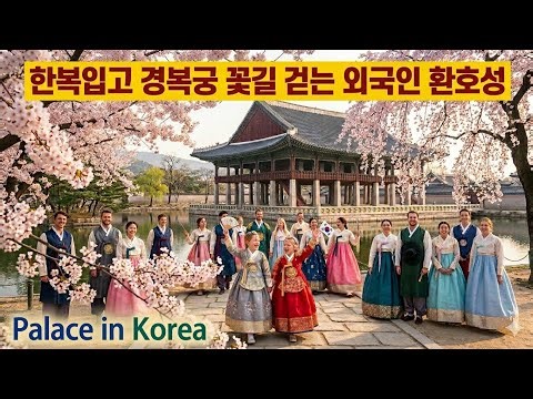 [4K]경복궁의 봄에 취해? 역대급 외국인 리엑션, 한복 입고 벚꽃길 걷는 외국인들의 환호성Wonderful korea palace/ . Beauty Spring in seoul