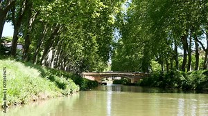 View on the Canal du midi, in the city of Toulouse, France. It's an UNESCO World heritage. View on the greenery, in the heart of the city of Toulouse, in the south of France. Daylight.