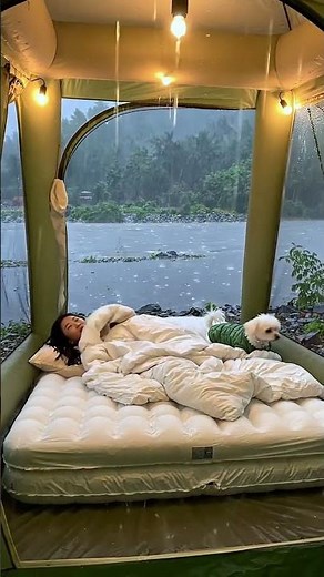 Relaxing Heavy Rain Camping with Dog 🌧️ | Inflatable Tent ASMR Time-Lapse #rainsounds #cozy