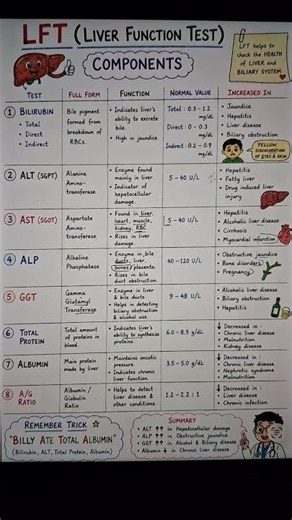liver function test components and their normal values