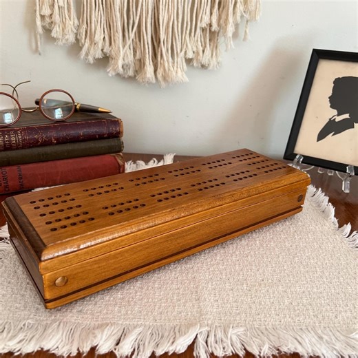 Wood Cribbage Box for Two Decks of Cards, Wood Pegs (3989) - Etsy Australia