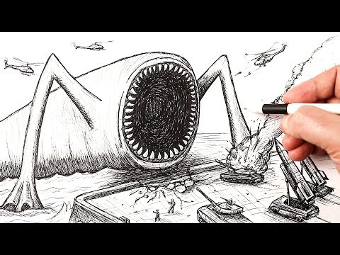 How to draw GIANT Sea Monster Destroys Army Base