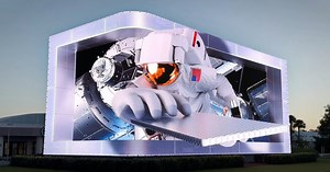 animated 3D billboard narrates NASA's decade-long history at the kennedy space center