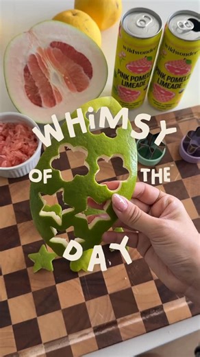 Cynthia Lee | UGC Creator + Creative Strategist on Instagram: "hi you! this is your reminder that your life can be as whimsical as you want it to be! 🌟 for today’s whimsy activity, we’re making pink pomelo ice cubes using @drinkwildwonder’s new Pink Pomelo Limeade sparkling prebiotic + probiotic soda. it’s bright, citrusy and so good for your gut. and just for fun, i cut out star & flower shapes using the pomelo skin as a garnish. cheers! 💛 #drinkwildwonder #pinkpomelolimeade #whimsyoftheday #