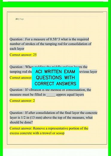 ACI WRITTEN EXAM QUESTIONS WITH CORRECT ANSWERS video