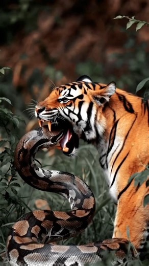 Tiger vs Giant Python#shorts #TigerVsSnake#Wildlife #AnimalBattle#Tiger #JungleWar#aivideo #vrial