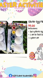 Easter Fun Starts with Our Eggs Paint Kit! Keep the kids busy and creative this Easter Sunday with our all-in-one painting kit! Each set includes: 3 pcs plastic Easter eggs 1 bi-fold coloring sheet Acrylic paint set (6 vibrant colors) Perfect for Easter activities, crafts, or giveaways! On-hand stocks available—no waiting, ready to ship! Order now and add a splash of color to your Easter celebration! #EasterEggsPaintKit #OnhandPH #EasterSundayFun #EasterActivityForKids #EasterCraftsPH #CreativeE