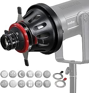 Soonpho Bowens Mount Conical Snoot Kit with 50mm Lens,Optical Spotlight Condenser for Studio Strobe/LED Video Light/Continuous Output Light,with 12pcs Gobos