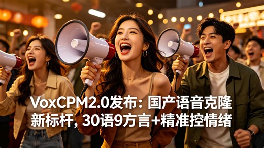 VoxCPM2.0 发布：国产语音克隆新标杆，30 语 9 方言   精准控情绪