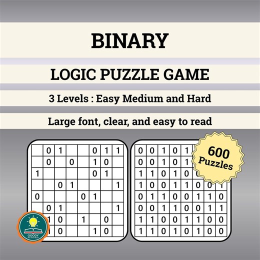 600 Puzzles Binary Logic Puzzle Game for Adults Printable Activity Game Instant Download PDF - Etsy