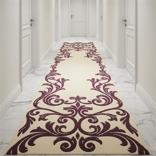 Handmade Wool Blend Runner Rug, Purple Baroque Floral, Custom Size - Etsy