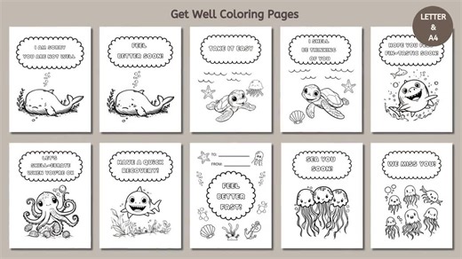 Get Well Coloring Pages, Sea Animals Kids Activity, Instant Download - Etsy