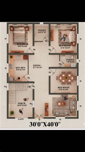 30' x 40' floor pla | modern house design | 1200 sqft house plan.