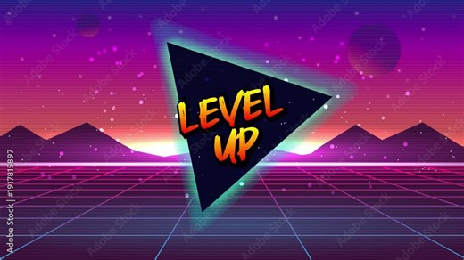 LEVEL UP !! text on pink blue background.pixel art .8 bit game.retro game. for game assets in vector illustrations.