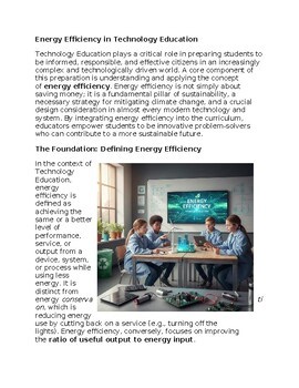Energy Efficiency in Technology Education - Reading Passage and x 10 Questions