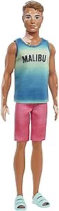 Barbie Fashionistas Ken Fashion Doll #192 with Brunette Cropped Hair & Vitiligo in Malibu Tank, Shorts & Sandals