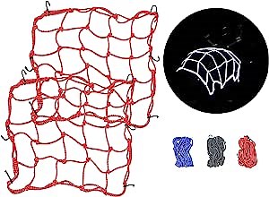 2 PCS Bungee Nets with Strong Reflection at Night Motorcycle Cargo Net Stretches to 30"x30" with 6 Trailer Metal Hooks XCSPACE Multi-Color Small Cargo Nets for Bike, Motorcycle, ATV