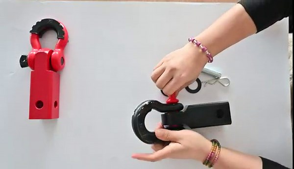 Shackle Hitch Receiver 2 Inch, 35000lb Break Strength, Heavy Duty Receiver Shackle Bracket with 5/8"" Screw Pin, 3/4 D-Shackle, Towing Accessories for Trucks & Jeeps, Red