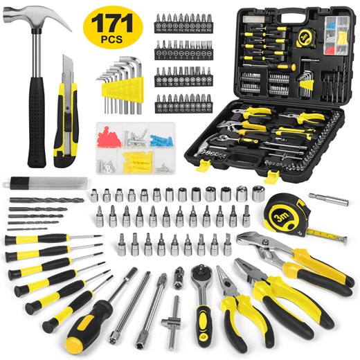 Cshidworld 171 Piece Household Tool Kit/Mechanics Tool Set, Socket Wrench Auto Repair Tool Combination Package 1/4" Ratchet Wrench, Hand Mechanics Tools Kit Socket Set with Toolbox Storage Case