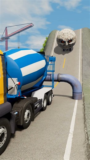 Colourful Long Buses & Cement Truck vs Low Pipes - BeamNG.drive #shorts #beamngdrive #bus