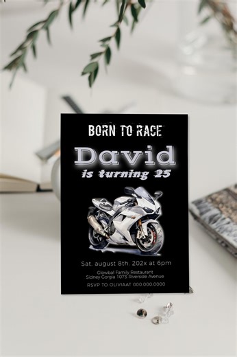 Motorcycle Birthday Invitation Template, Born to Race, Biker Theme Party Invite (editable Corjl) P256 - Etsy