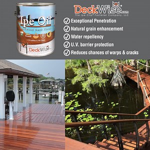 Ipe Oil® is your go-to for hardwood decking! Ipe Oil® protects, nourishes and conditions the wood from within while maintaining a completely natural appearance. #deckwise #ipeoil #hardwood #decking #ipe | DeckWise, The Ipe Clip Fastener Co., LLC