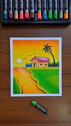 🎨 Easy Scenery Painting | Oil Pastel #artshorts #easytutorial #acrylicpainting #oilpasteldrawing