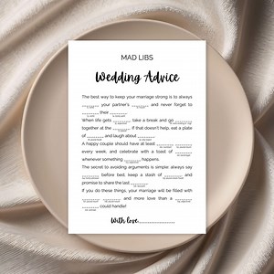 Wedding Advice Mad Libs Printable Game | Funny Bridal Shower Activity, Reception Icebreaker, Bachelorette & Hen Party Game, Instant Download - Etsy