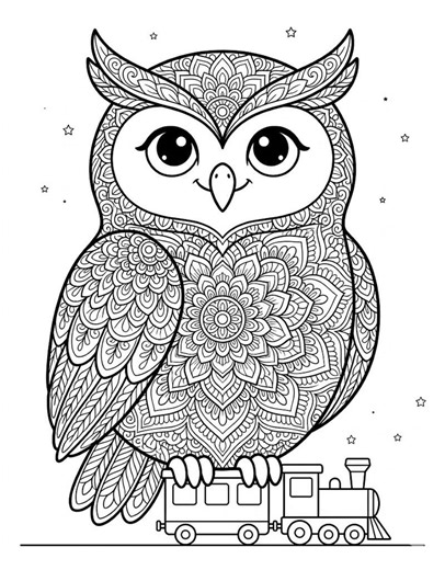 Cute Animal Train Coloring Pages Printable PDF | Mandala Animals On Vehicles | Fun Relaxing Coloring Book for Adults & Teens