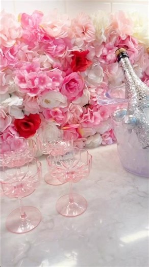 Flower wall but for the kitchen. Flower backsplash! Perfect for Galentines or any girly party!