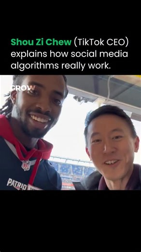Entrepreneurship | Business | Startup Culture on Instagram: "TikTok CEO Shou Zi Chew broke down how TikTok’s algorithm really works and it’s not about who you follow. He explained that the platform runs on “math at scale” a system powered by pattern recognition and collaborative filtering. Instead of focusing on your social circle, it focuses on your interest signals: what you watch, like, share, and rewatch. The algorithm then finds users with similar tastes and surfaces videos they’ve enjoyed