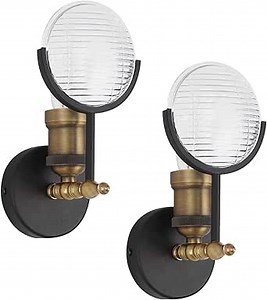 Rustic Wall Sconce Wall Mount Industrial Lamp Retro Vertical Lighting - PAR36 Aircraft Beam Headlight - Steampunk Dungeon Lantern Farmhouse Fixture - Aircraft Tractor Headlamp Victorian Lamps I 2 Pack