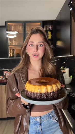 Jessica Kamel | Food | Cooking | Recipes | Lifestyle on Instagram‎: "Choco flan cake ضروري تجربوا!!! 1 cup sugar for the caramel 1 can condensed milk 3/4 cup milk 180 grams cream cheese Vanilla 4 eggs 1 egg yolk 1 box chocolate cake (prepare according to package) Bake at 170 C"‎