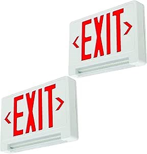 LFI Lights® Combo Light Bar UL 924 Listed, Exit Sign with Emergency Lights, Red LED, White, 120/277VAC Hardwired with Battery Backup, Optional Double Face and Knock Out Arrows COMBOLPRWBB 2 pack